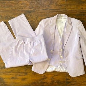 Three Piece Seersucker Suit Boys Size 7 Youth Blue White Jacket Vest Pants